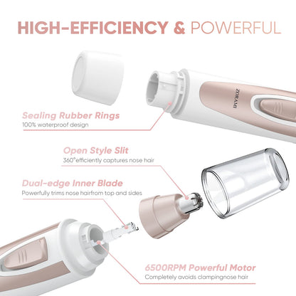 Ear and Nose Hair Trimmer Clipper - 2026 Professional Painless Eyebrow & Facial Hair Trimmer for Men Women,Battery-Operated Trimmer with IPX7 Waterproof,Dual Edge Blades for Easy Cleansing Black