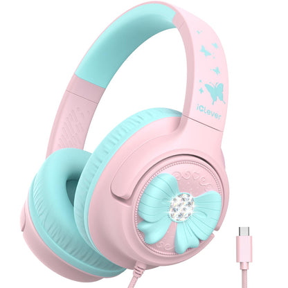 iClever C371 Kids Headphones with Cord for School Boys Girls Travel Gift | SafeSound Tech3.0, Stereo Sound, 3.5mm Jack, Foldable, Durable Headband, Safe Wired Headphones for Kids, Powder Blue