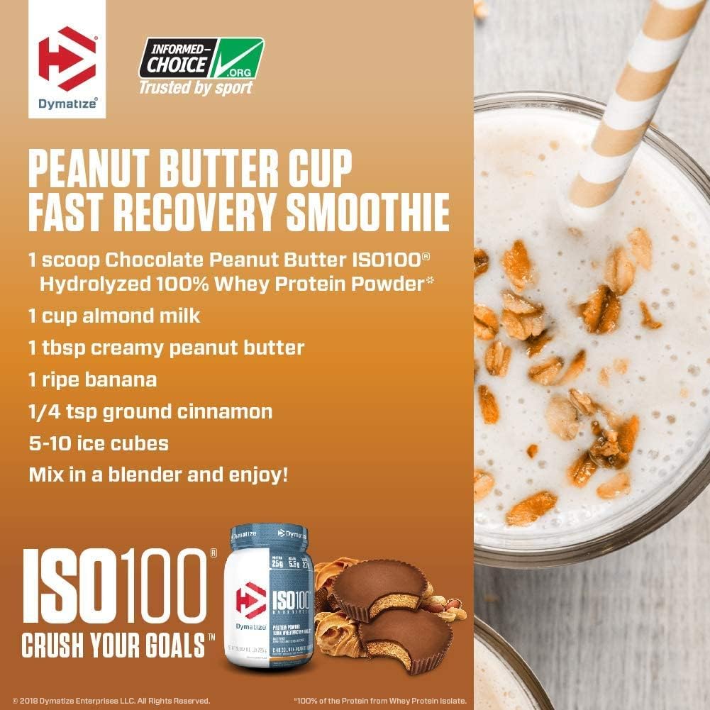 Dymatize ISO100 Protein Powder, 100% Whey Isolate, Cookies & Cream | 25g Protein, Hydrolyzed, Fast-Absorbing, Supports Muscle Health, 5.5g BCAAs, Gluten-Free, 20 Servings, 1.3 lb