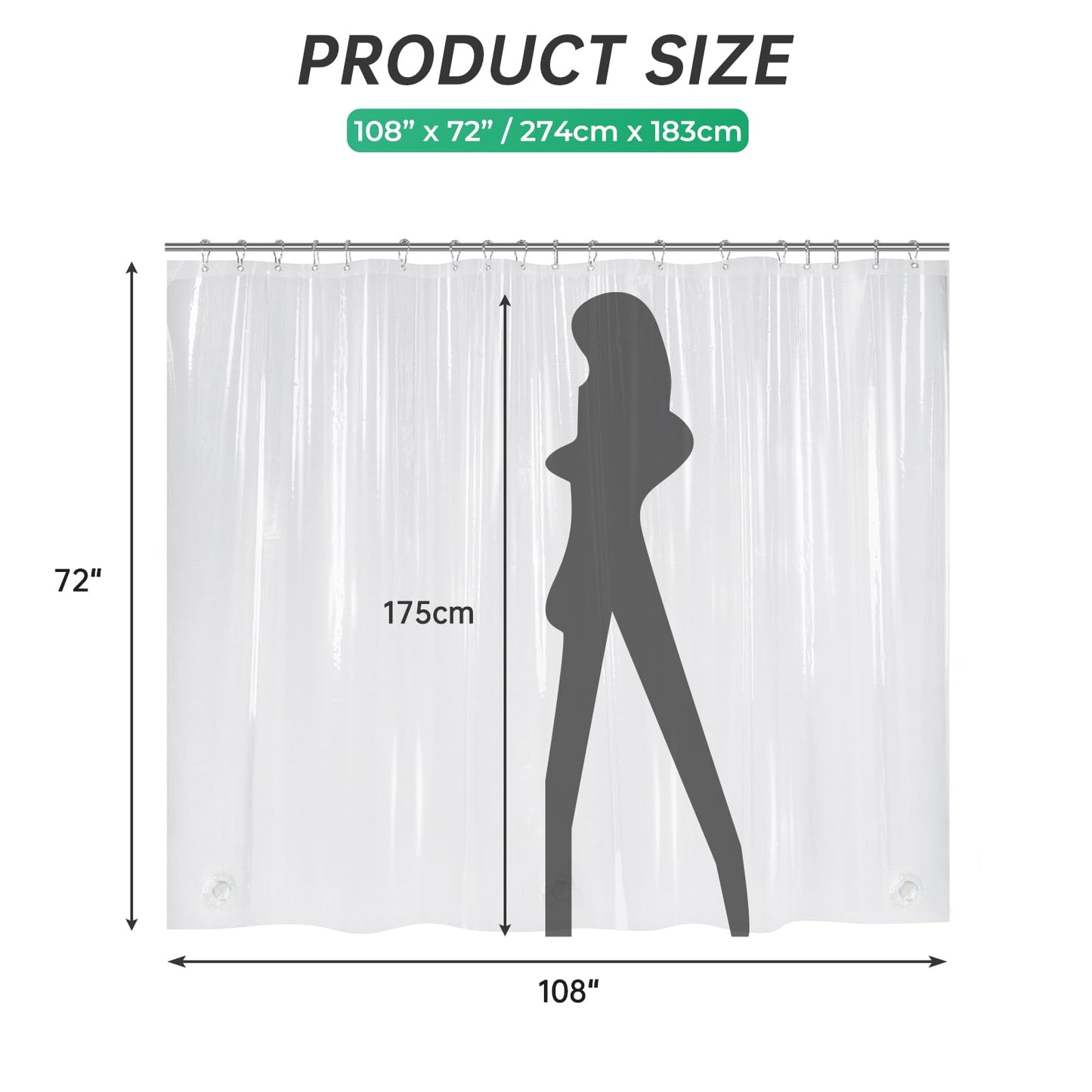 AmazerBath Plastic Shower Curtain Clear Premium PEVA, Clear Shower Curtain Heavy Duty 8G, Weighted Shower Curtains for Bathroom Accessories with 3 Big Stones and 12 Rustproof Grommets, 72x72 Inches