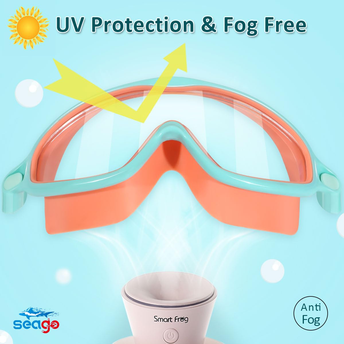 Seago Swim Goggles 2 Pack Anti-Fog Anti-UV Wide View Swimming Goggles for Kids 3-14