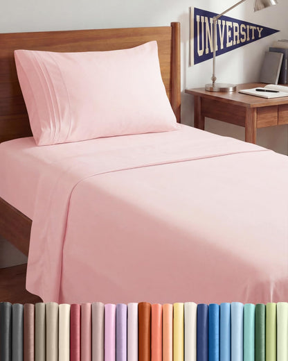 Twin XL 3 Piece Sheet Set - College Dorm Room Essentials - White | Deep Pocket Bed Sheets for Women, Men, Teens & Students, Soft, Cooling, Breathable & Wrinkle Free, Oeko-Tex Bed Sheet Set