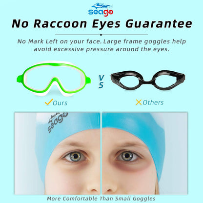 Seago Swim Goggles 2 Pack Anti-Fog Anti-UV Wide View Swimming Goggles for Kids 3-14