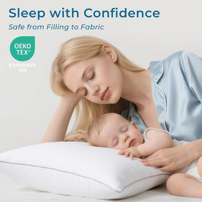 Sasttie Firm Pillows Queen Size Set of 2, Bed Pillows for Side, Back, and Stomach Sleepers - Oeko-Tex Certified Down Alternative Plump Filling - Hotel Quality and Machine Washable, 2 Pack