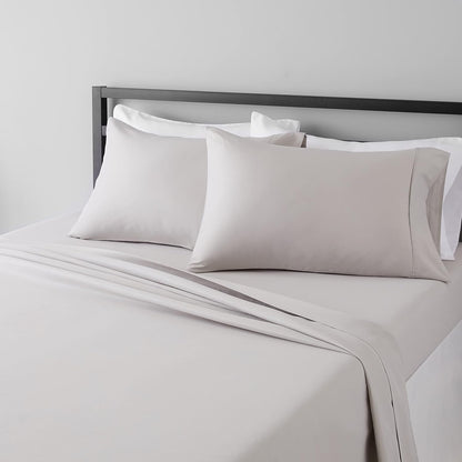 Amazon Basics Lightweight Super Soft Breathable Wrinkle-Resistant Microfiber 4-Piece Bed Sheet Set with 14-Inch Deep Pockets, Queen, Bright White, Solid