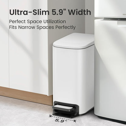 Cesun Small Bathroom Trash Can with Lid, 1.6 Gal, Soft Close, Sage Green | Step pedal soft close, Slim 5.9in fits narrow spaces, Stainless steel, Anti-fingerprint, Removable inner bucket, Odor seal