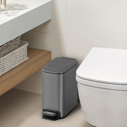Cesun Small Bathroom Trash Can with Lid, 1.6 Gal, Soft Close, Sage Green | Step pedal soft close, Slim 5.9in fits narrow spaces, Stainless steel, Anti-fingerprint, Removable inner bucket, Odor seal