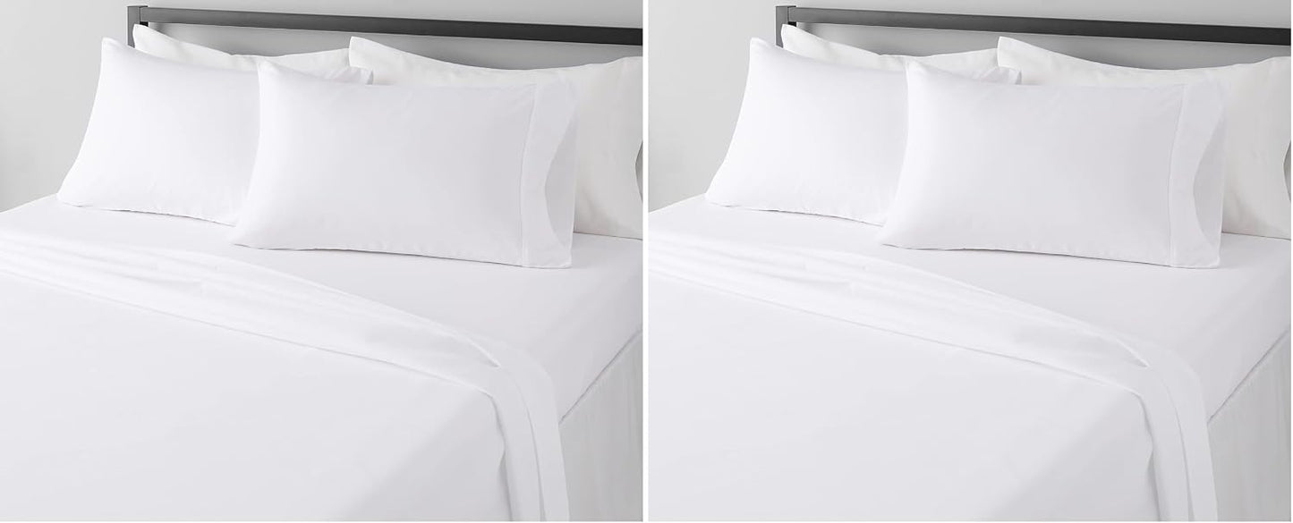 Amazon Basics Lightweight Super Soft Breathable Wrinkle-Resistant Microfiber 4-Piece Bed Sheet Set with 14-Inch Deep Pockets, Queen, Bright White, Solid