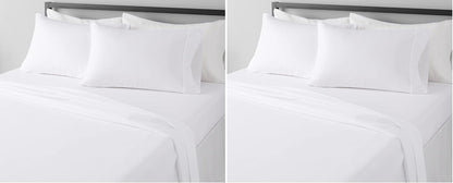 Amazon Basics Lightweight Super Soft Breathable Wrinkle-Resistant Microfiber 4-Piece Bed Sheet Set with 14-Inch Deep Pockets, Queen, Bright White, Solid