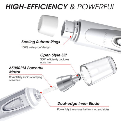Ear and Nose Hair Trimmer Clipper - 2026 Professional Painless Eyebrow & Facial Hair Trimmer for Men Women,Battery-Operated Trimmer with IPX7 Waterproof,Dual Edge Blades for Easy Cleansing Black