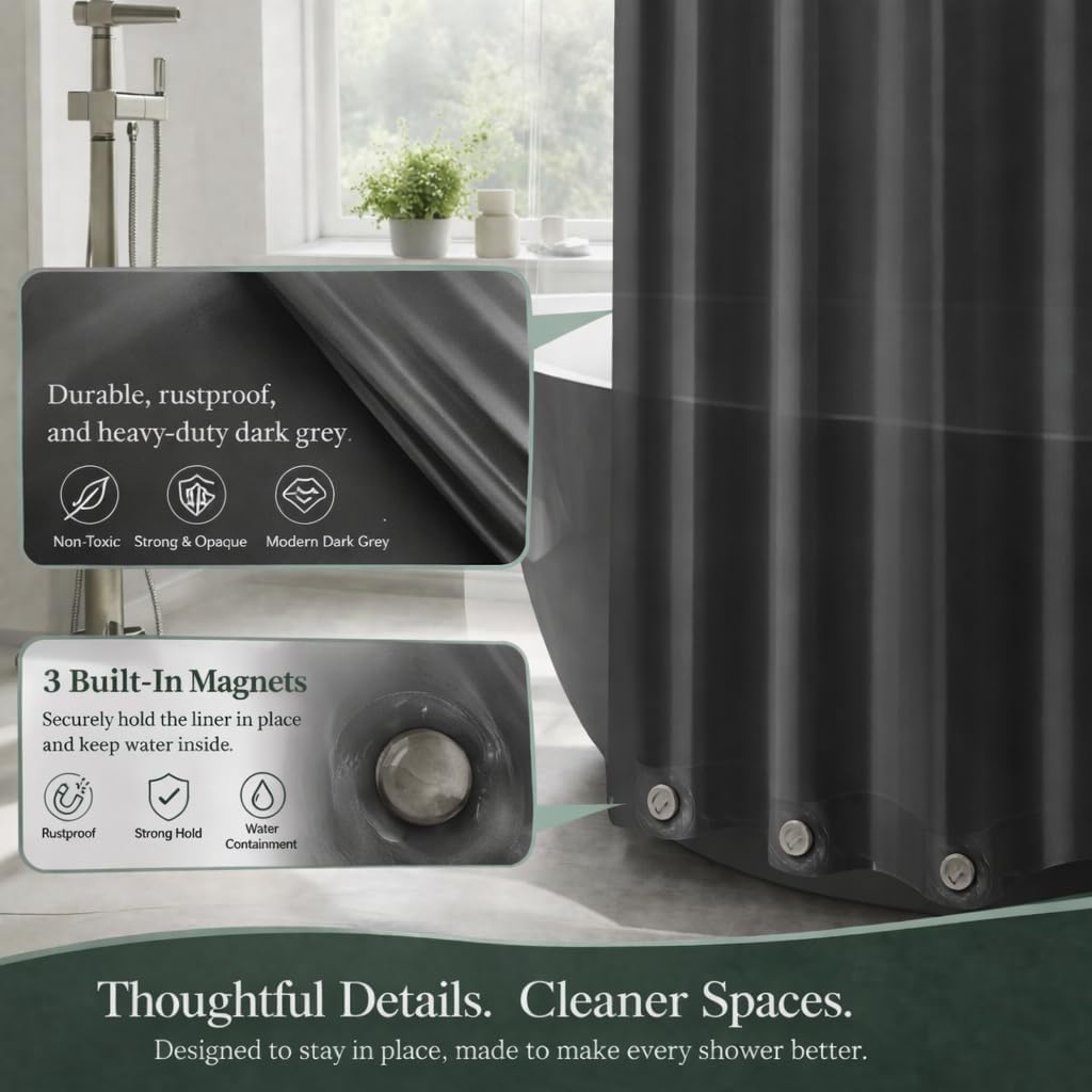 EHZNZIE White Shower Curtain Liner 72x72, PEVA Waterproof Bath Curtain, No Chemical Smell, 3 Weighted Magnets, Durable with Rustproof Metal Grommets