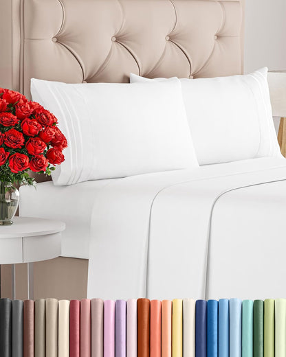 Twin XL 3 Piece Sheet Set - College Dorm Room Essentials - White | Deep Pocket Bed Sheets for Women, Men, Teens & Students, Soft, Cooling, Breathable & Wrinkle Free, Oeko-Tex Bed Sheet Set