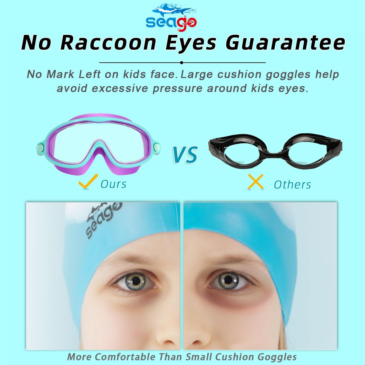 Seago Swim Goggles 2 Pack Anti-Fog Anti-UV Wide View Swimming Goggles for Kids 3-14