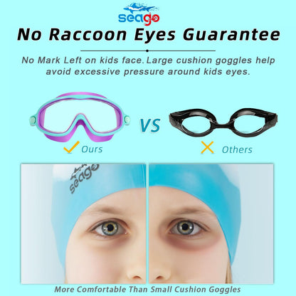 Seago Swim Goggles 2 Pack Anti-Fog Anti-UV Wide View Swimming Goggles for Kids 3-14