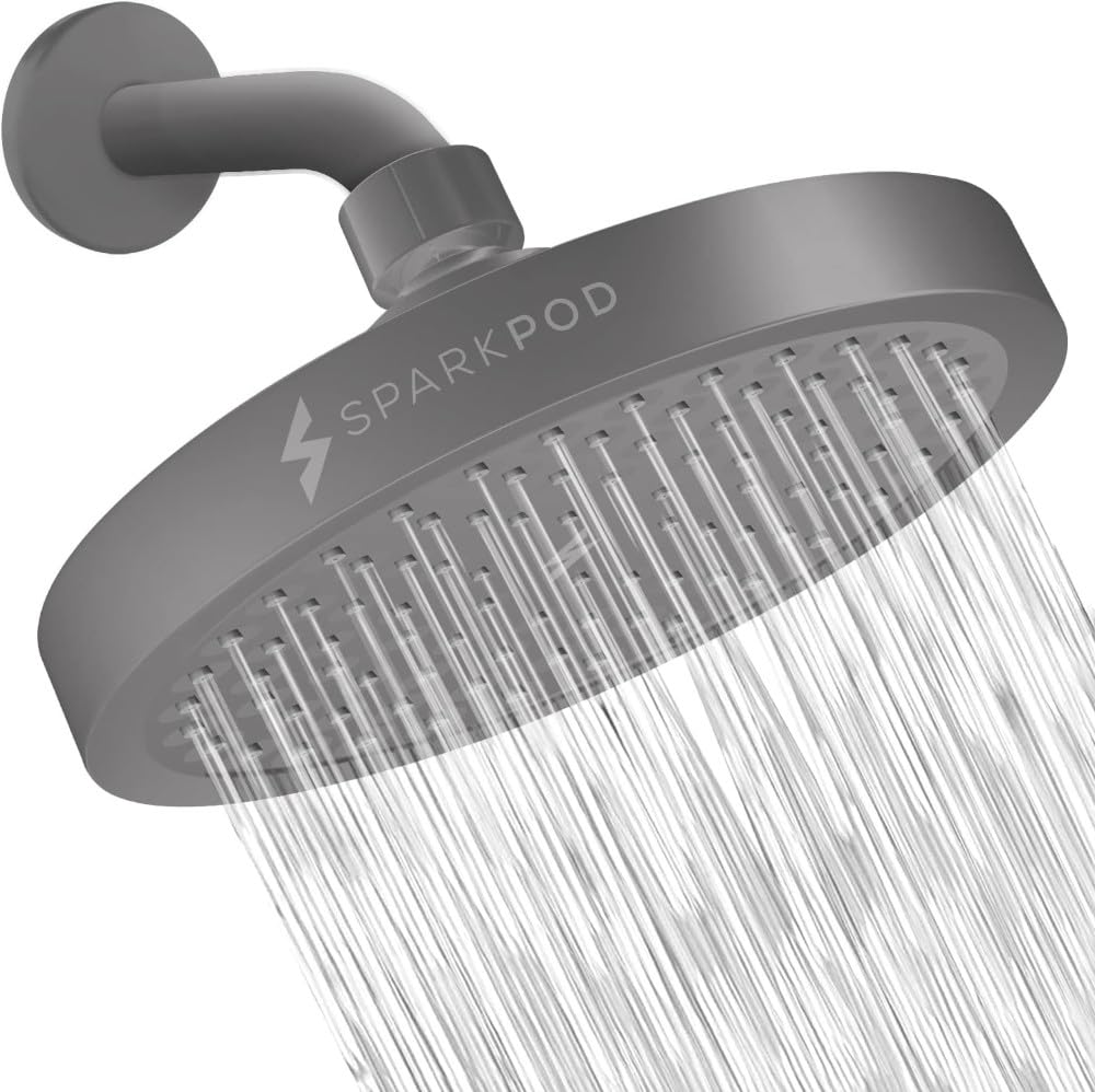 SparkPod Rain Shower Head, 6 Inch Round, Luxury Polished Chrome Finish | High Pressure Shower Heads, 90 Nozzles, Adjustable Showerhead, No Tools Needed, Universal Connection