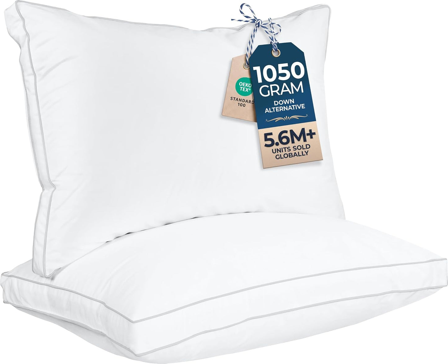Utopia Bedding Gusset Bed Pillow, Hotel Pillows Queen Size Set of 2, White | Cotton Blended Down alternative pillows for sleeping, soft fluffy cooling comfort for Back, side & stomach sleepers, 2 pack