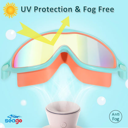 Seago Swim Goggles 2 Pack Anti-Fog Anti-UV Wide View Swimming Goggles for Kids 3-14
