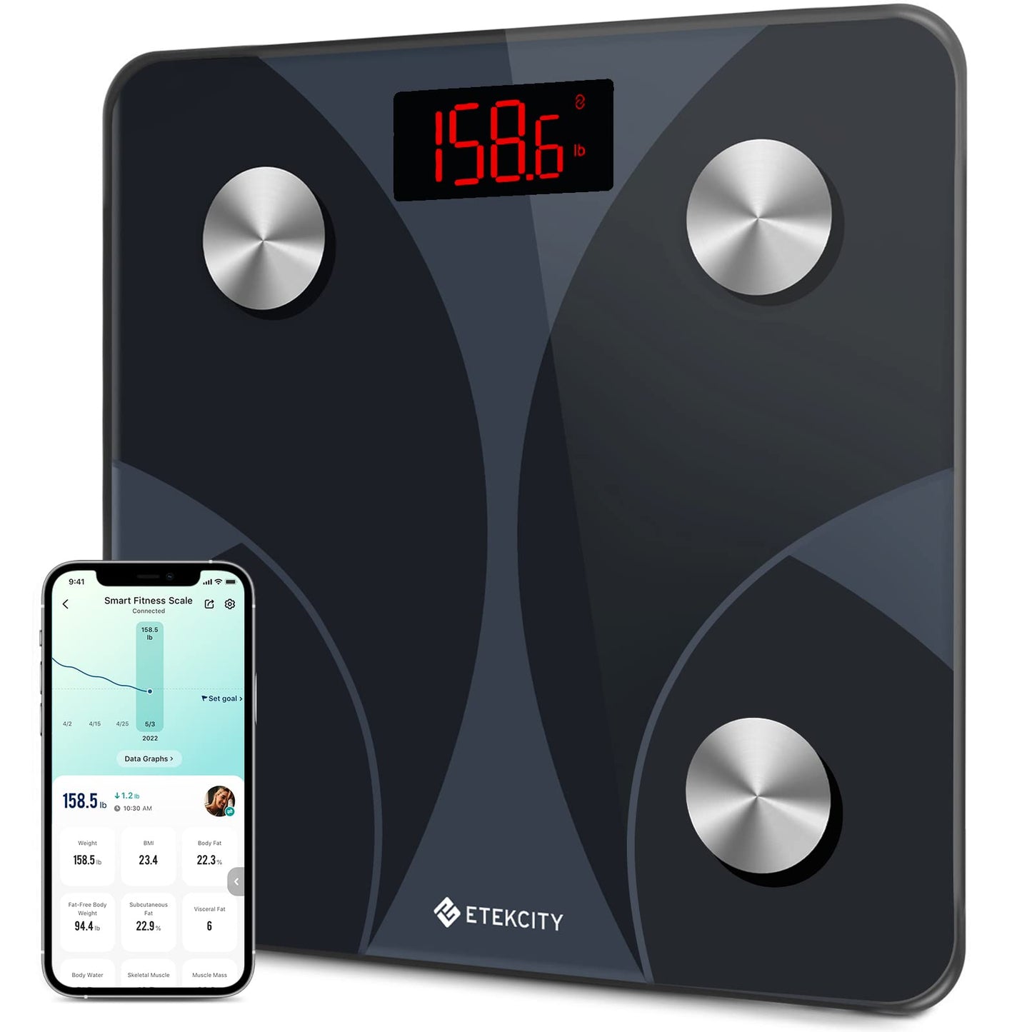 Etekcity Smart Scale for Body Weight, Body Fat and BMI, FSA Eligible | HSA Eligible, Bathroom Scale with Muscle Mass, Accurate Bluetooth App Sync, LED Display and Tempered Glass