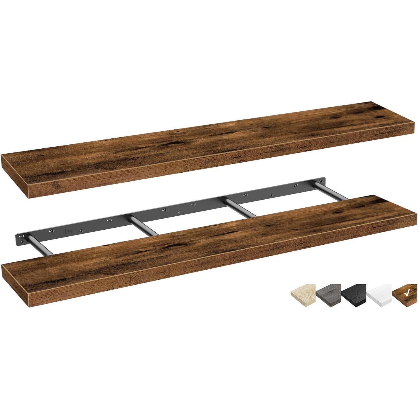 QEEIG Bathroom Floating Shelves for Wall - 15.7" Wall Mounted Shelf Over Toilet Farmhouse Home Decor Display Bookshelf Small 15.7 x 6.7 inch Set of 2, Rustic Brown (008-40BN)