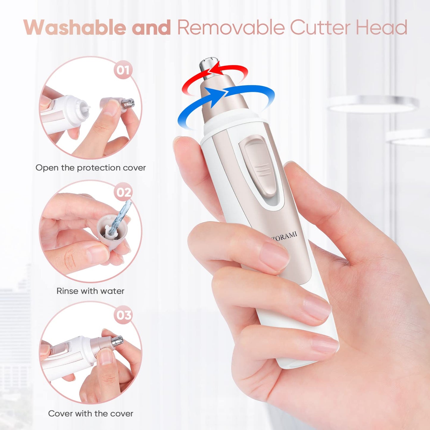 Ear and Nose Hair Trimmer Clipper - 2026 Professional Painless Eyebrow & Facial Hair Trimmer for Men Women,Battery-Operated Trimmer with IPX7 Waterproof,Dual Edge Blades for Easy Cleansing Black