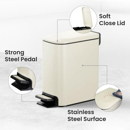 Cesun Small Bathroom Trash Can with Lid, 1.6 Gal, Soft Close, Sage Green | Step pedal soft close, Slim 5.9in fits narrow spaces, Stainless steel, Anti-fingerprint, Removable inner bucket, Odor seal