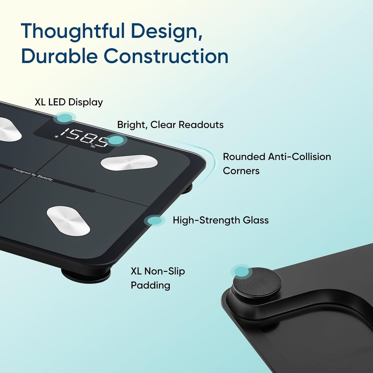 Etekcity Smart Scale for Body Weight, Body Fat and BMI, FSA Eligible | HSA Eligible, Bathroom Scale with Muscle Mass, Accurate Bluetooth App Sync, LED Display and Tempered Glass