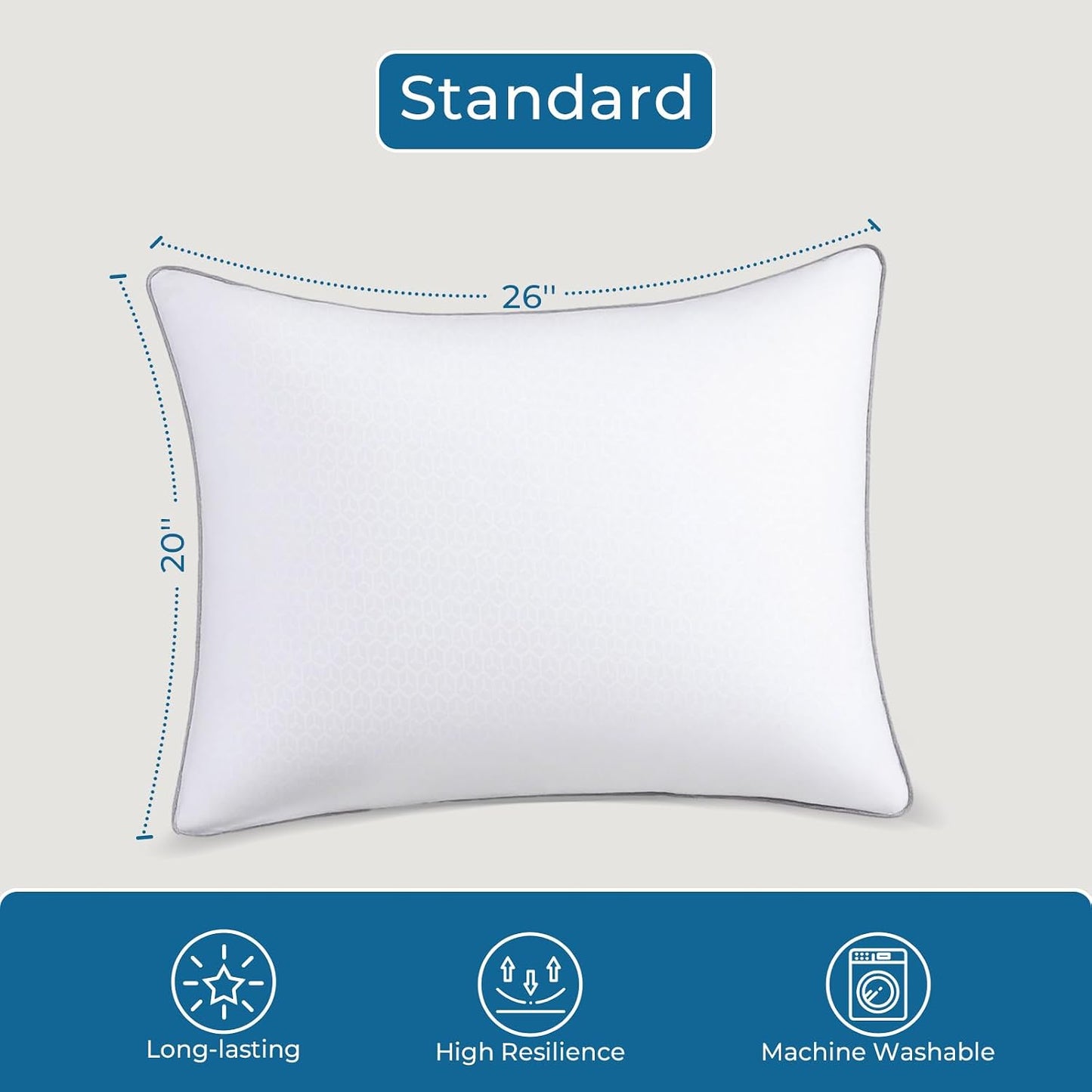 Sasttie Firm Pillows Queen Size Set of 2, Bed Pillows for Side, Back, and Stomach Sleepers - Oeko-Tex Certified Down Alternative Plump Filling - Hotel Quality and Machine Washable, 2 Pack