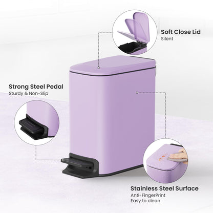 Cesun Small Bathroom Trash Can with Lid, 1.6 Gal, Soft Close, Sage Green | Step pedal soft close, Slim 5.9in fits narrow spaces, Stainless steel, Anti-fingerprint, Removable inner bucket, Odor seal
