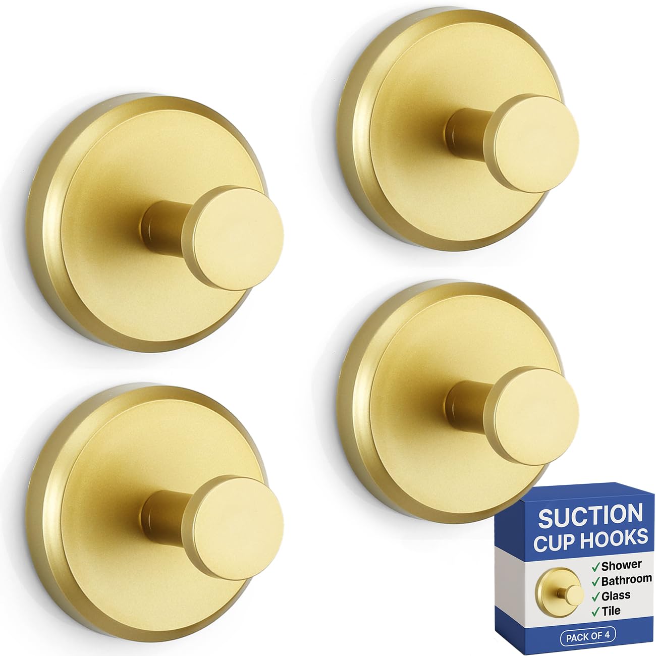 HOME SO Suction Cup Hooks for Shower & Bathroom Towel Holder 2-Pack Black | Waterproof Rustproof Organizer Hook Hanging Loofah Robe Coat Bath Accessories on Tile Glass Door Mirror + Optional 3M Disc