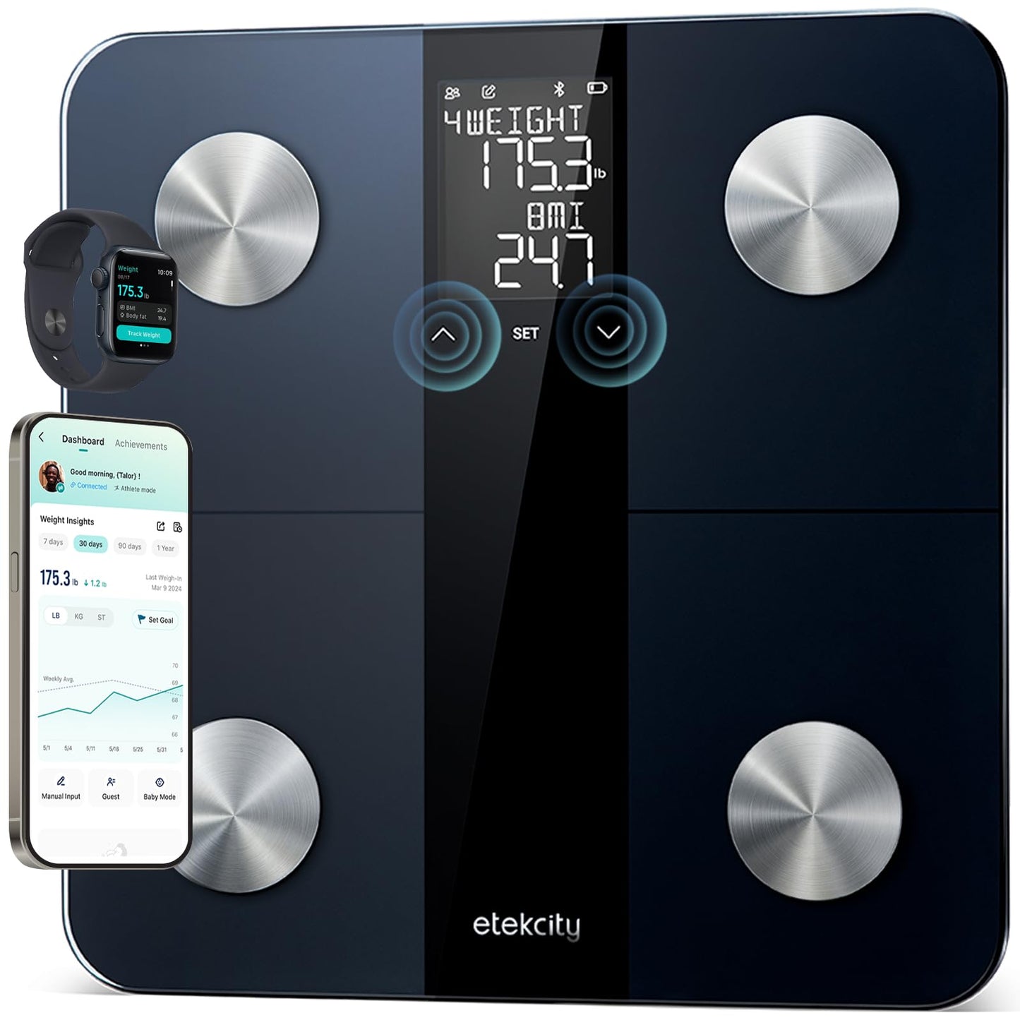 Etekcity Smart Scale for Body Weight, Body Fat and BMI, FSA Eligible | HSA Eligible, Bathroom Scale with Muscle Mass, Accurate Bluetooth App Sync, LED Display and Tempered Glass