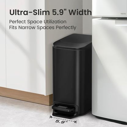 Cesun Small Bathroom Trash Can with Lid, 1.6 Gal, Soft Close, Sage Green | Step pedal soft close, Slim 5.9in fits narrow spaces, Stainless steel, Anti-fingerprint, Removable inner bucket, Odor seal