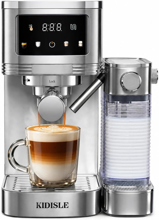 KIDISLE 20 Bar Espresso Machine with Auto Milk Frother & Touchscreen, 1350W | Dual Boiler 1350W Brew +1000W Froth, Pre-Infusion Rich Crema, 44oz Water + 24oz Milk, 3-in-1 Espresso, Cappuccino, Latte