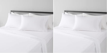 Amazon Basics Lightweight Super Soft Breathable Wrinkle-Resistant Microfiber 4-Piece Bed Sheet Set with 14-Inch Deep Pockets, Queen, Bright White, Solid