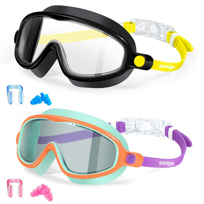 Seago Swim Goggles 2 Pack Anti-Fog Anti-UV Wide View Swimming Goggles for Kids 3-14