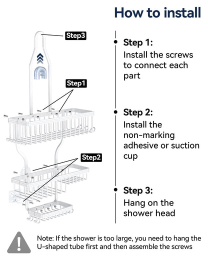 Never Rust Shower Caddy Hanging, Aluminum Shower Racks for Inside Shower, 3-Tier Shower Organizer Hanging Over Shower Head with Hooks and Soap Holder, Rose Gold