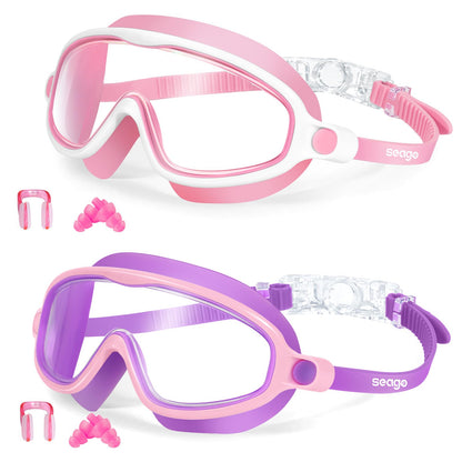 Seago Swim Goggles 2 Pack Anti-Fog Anti-UV Wide View Swimming Goggles for Kids 3-14