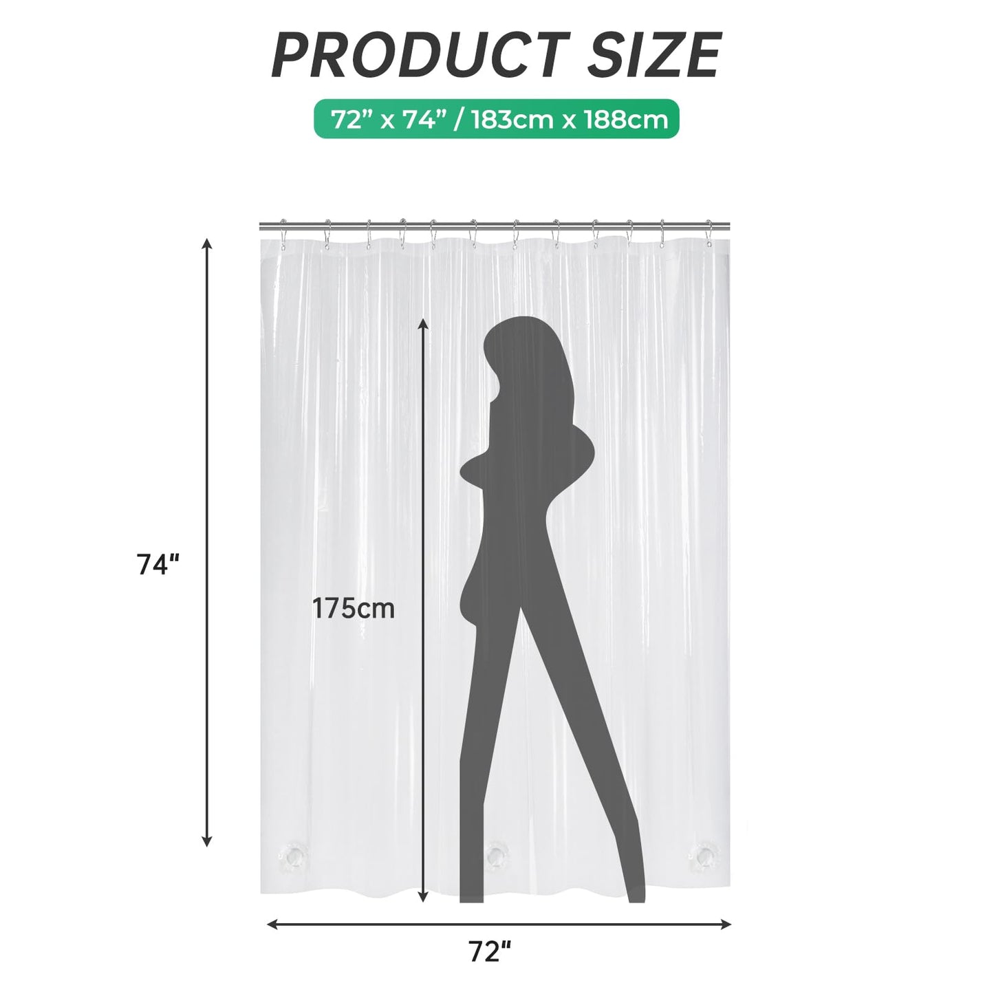 AmazerBath Plastic Shower Curtain Clear Premium PEVA, Clear Shower Curtain Heavy Duty 8G, Weighted Shower Curtains for Bathroom Accessories with 3 Big Stones and 12 Rustproof Grommets, 72x72 Inches