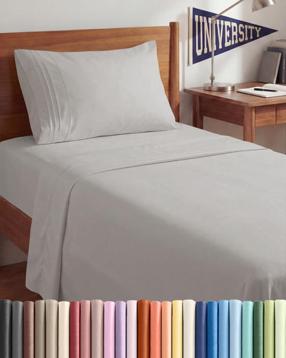Twin XL 3 Piece Sheet Set - College Dorm Room Essentials - White | Deep Pocket Bed Sheets for Women, Men, Teens & Students, Soft, Cooling, Breathable & Wrinkle Free, Oeko-Tex Bed Sheet Set