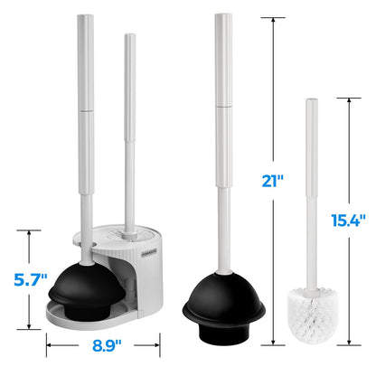 FORASTO 2in1 Toilet Brush and Plunger Set - Bathroom Bowl Holder Combo | 21" Extended, Apartment Must Haves, Accessories Decor, Essentials, New Home Storage, Scrubbing Tools, Washing Supplies, Black