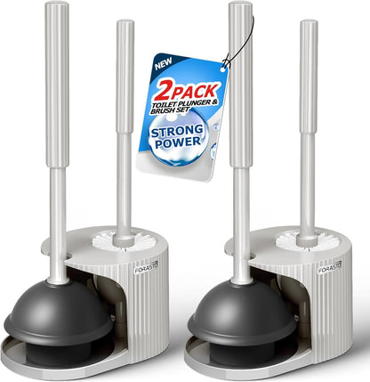 FORASTO 2in1 Toilet Brush and Plunger Set - Bathroom Bowl Holder Combo | 21" Extended, Apartment Must Haves, Accessories Decor, Essentials, New Home Storage, Scrubbing Tools, Washing Supplies, Black