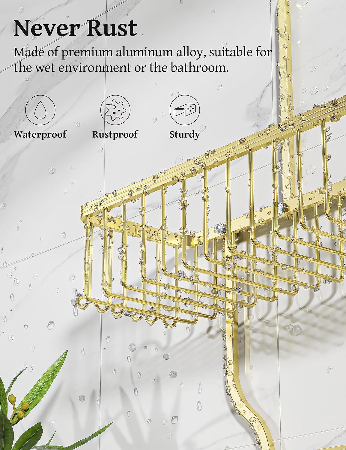 Never Rust Shower Caddy Hanging, Aluminum Shower Racks for Inside Shower, 3-Tier Shower Organizer Hanging Over Shower Head with Hooks and Soap Holder, Rose Gold