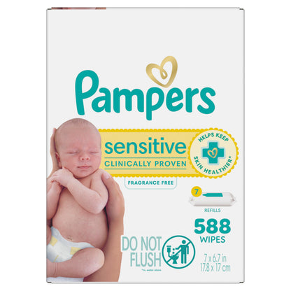 Pampers Sensitive Baby Wipes, Clinically Proven, Fragrance Free, Unscented, Water Based, Hypoallergenic, Multi-Use, Hand Wipes 1008 Wipes Total (18X Flip-Top Packs) [Packaging May Vary]