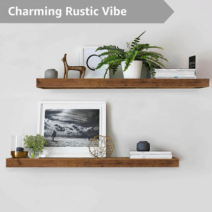 QEEIG Bathroom Floating Shelves for Wall - 15.7" Wall Mounted Shelf Over Toilet Farmhouse Home Decor Display Bookshelf Small 15.7 x 6.7 inch Set of 2, Rustic Brown (008-40BN)