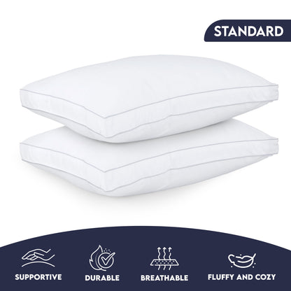 Utopia Bedding Gusset Bed Pillow, Hotel Pillows Queen Size Set of 2, White | Cotton Blended Down alternative pillows for sleeping, soft fluffy cooling comfort for Back, side & stomach sleepers, 2 pack