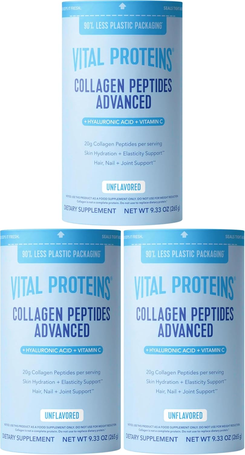 Vital Proteins Collagen Peptides Powder Advanced, Unflavored, 20oz | Hyaluronic Acid & Vitamin C, Supports Hair Skin & Nails, Collagen Peptides, 27 Servings