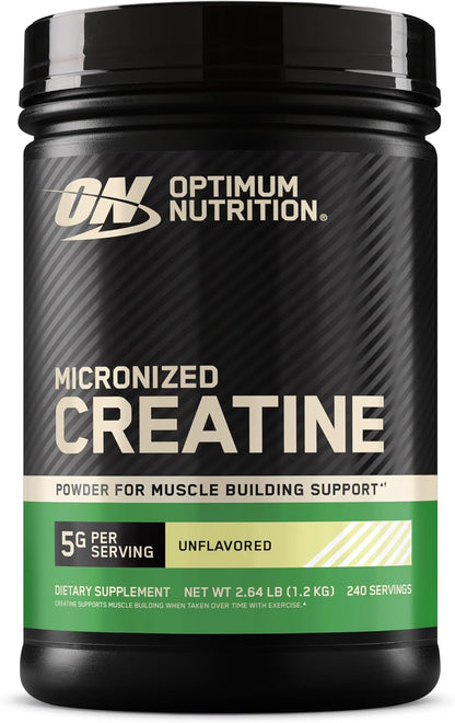 Optimum Nutrition Creatine, Micronized Creatine Monohydrate Powder, Supports Strength & Recovery, Banned Substance Tested, Unflavored, 5g per Serving, 60 Servings | 5g Micronized Creatine Monohydrate Powder Per Serving, Supports Muscle Strength & Power, E