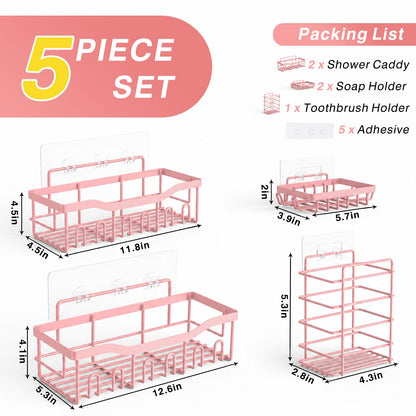 EUDELE Adhesive Shower Caddy, 5 Pack Rustproof Stainless Steel Bath Organizers With Large Capacity, No Drilling Shelves for Bathroom Storage & Home Decor