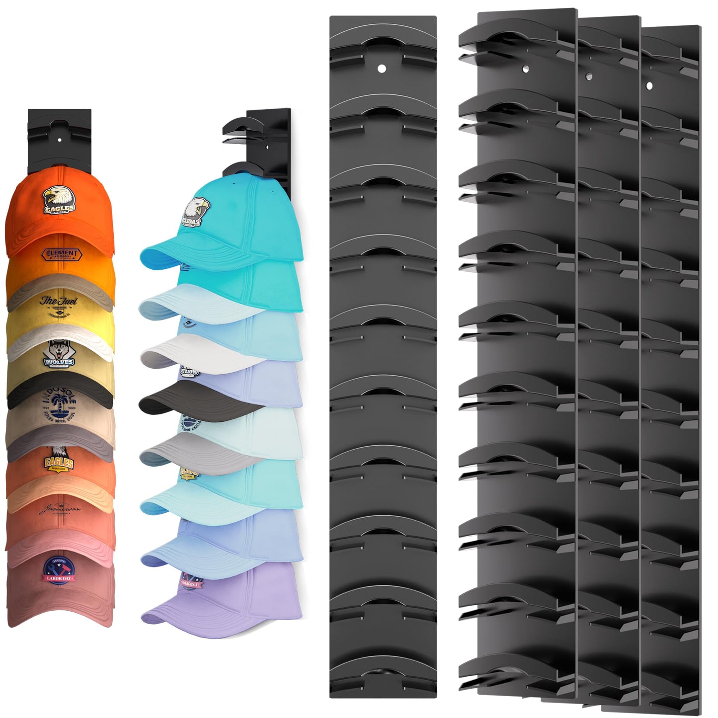 Hat Organizer for Baseball Caps 2Pack, Hat Rack for Wall with Strong Adhesive Hold up to 20 Hats, Hat Hanger Holder Display for Door Closet, Cap Organizer Storage Multilayer Two Mounting Option(Black)
