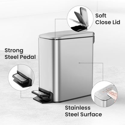 Cesun Small Bathroom Trash Can with Lid, 1.6 Gal, Soft Close, Sage Green | Step pedal soft close, Slim 5.9in fits narrow spaces, Stainless steel, Anti-fingerprint, Removable inner bucket, Odor seal