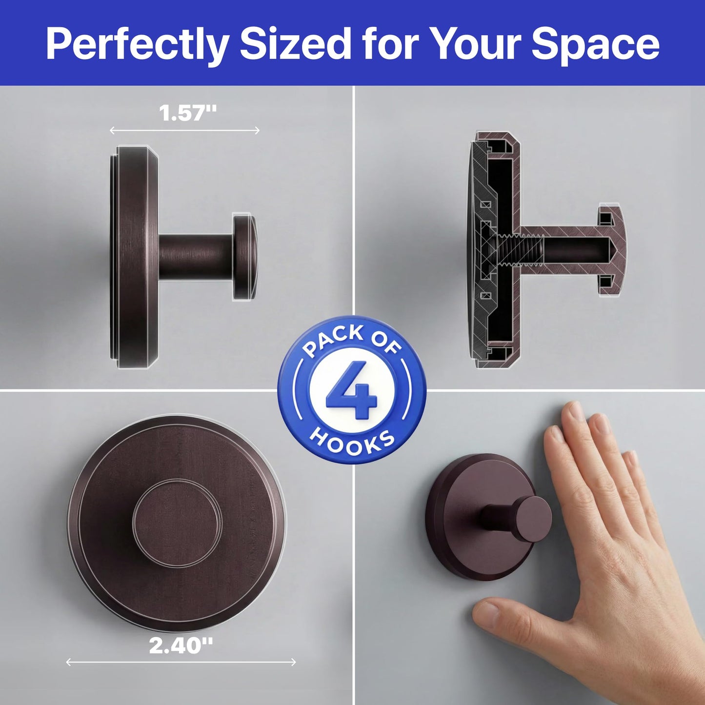 HOME SO Suction Cup Hooks for Shower & Bathroom Towel Holder 2-Pack Black | Waterproof Rustproof Organizer Hook Hanging Loofah Robe Coat Bath Accessories on Tile Glass Door Mirror + Optional 3M Disc